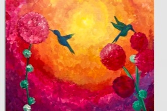 Paint Nite: Chrysanthemums and The Humingbirds